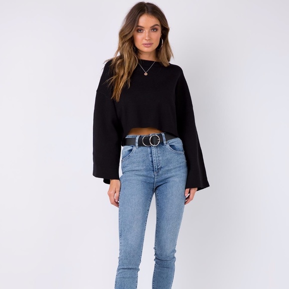 Princess Polly Tops - TRENDY BLACK CROP SWEATER